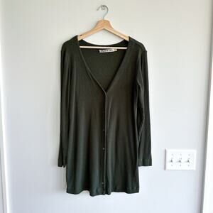 Michael Stars Ribbed Knit Button Front V-Neck Long Sleeve Cardigan Green S